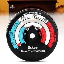 Wood Stove Thermometer, 3.54'' Large Magnetic Stove Temperature Stove Top Thermometer for Wood Burning Stove, Gas Stove, Pellet Stove, Temperature Meter for Fireplace, Pipe Thermometer Wood Stove
