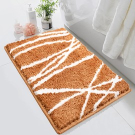 Tititex Luxury Orange White Curve Line Bathroom Rug, 16x24 inch Classic Extra Soft and Absorbent Microfiber Bath Rugs, Non-Slip Plush Shaggy Bath Carpet, Bath Mats for Floor, Tub and Shower