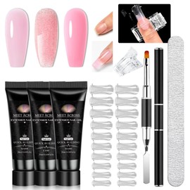 7 PCS Poly Extension Gel Nail Kit Pink Confetti Collection Nude Pink Glitter Colors All In One Poly Nail Gel Starter Kit Poly Nail Gel Kit Manicure Salon French Nail Art DIY