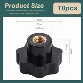 Knpwer Pack of 10 M10 Star Grip Nuts, Star Grip, Black Plastic Grip Nuts, Internal Thread Clamping Knob