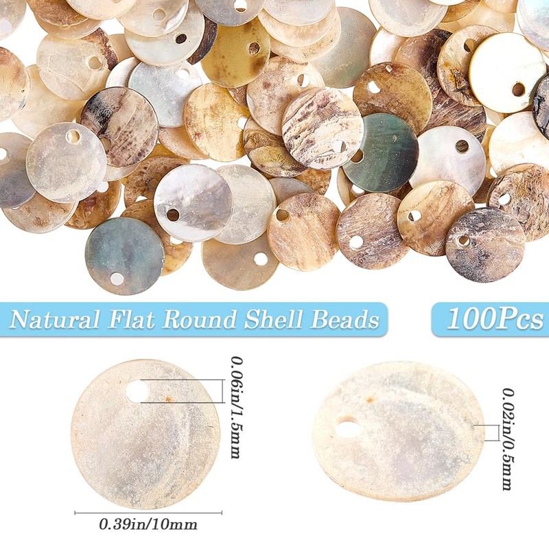 Beebeecraft 1 Box 240Pcs Flat Round Shell Coin Charm Mother