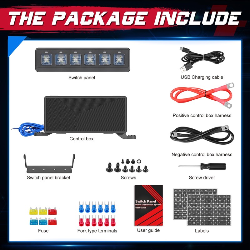 6 Gang Wireless Switch Panel, OFFROADTOWN Mini Slim Control Switch