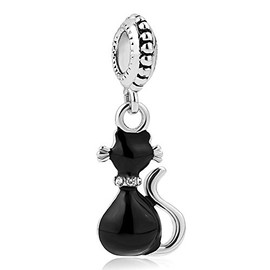 CharmSStory Lucky Dog Paw Charm Animal Style Beads For Bracelet (Black Cat)