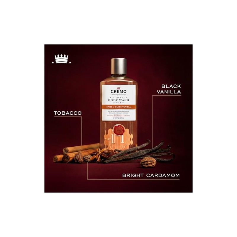Cremo Spice and Black Vanilla Body Wash, Men's Shower Gel