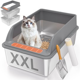 Yoochee Yoochee Stainless Steel Sifting Litter Box with Lid, XXL Sifting Cat Litter Box Extra Large for Pine Pellets & Big Cats, Metal Sifter Litter Pan System for Odor Control, With Sifting Box Liner & Scoop