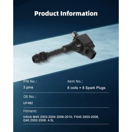 ECCPP 8 ignition coils with 8 iridium Spark Plugs,UF482,coils packs,for Infiniti M45 2003-2004 2006-2010,FX45 2003-2008,Q45 2002-2006,4.5L52-1757,UF482,UF-568