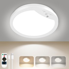 Lakumu 9" Rechargeable Motion Sensor Ceiling Light with Remote, Wireless LED Ceiling Light Battery Operated, No Wiring Battery Powered Ceiling Lights for Closet Shower Stairs Pantry Hallway, 3CCT
