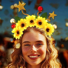 DRESBE Sunflower Light Up Headband Boho Floral LED Headbands Glow Party Hair Accessories for Women (Yellow B)