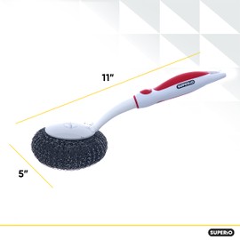 Superio BBQ Grill Brush Bristle Free Stainless Steel Scrubber Cleaner Dishwashing Brush with Long Handle, Great for Pots, Pans, Stove, Cast Iron, Gas/Charcoal/and Electric Grills, Griddle Red