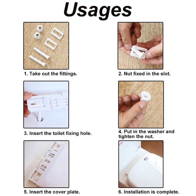 2 Pack Toilet Seat Hinge Bolts, Plastic White Rectangular Shaped