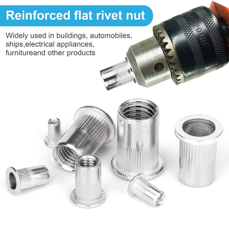 Vmuter 224Pcs Metric Rivet Nut Kits, 304(18-8) Stainless Steel Flat