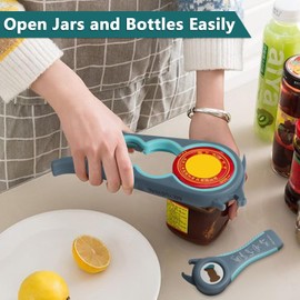 MEYUEWAL Jar Opener, 6 In 1 Bottle Opener Can Opener for Weak Hands, Jar Openers for Seniors with Arthritis, Multifunctional Lid Opener Kit, Easy Jar Opener Tool for Elderly Adults Kids (Blue)