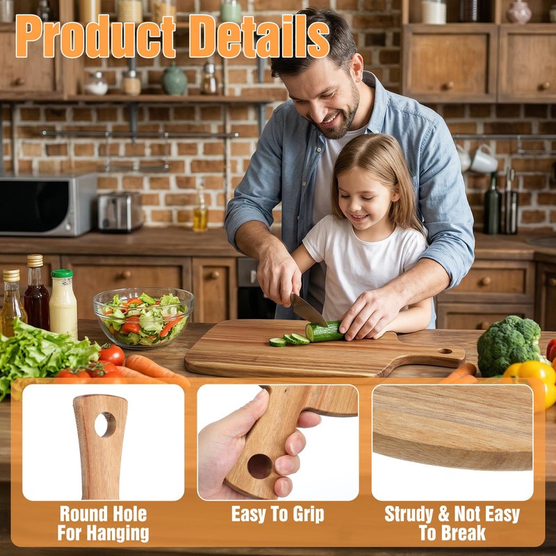 2 Pack Acacia Wood Cutting Board with Handle – 2