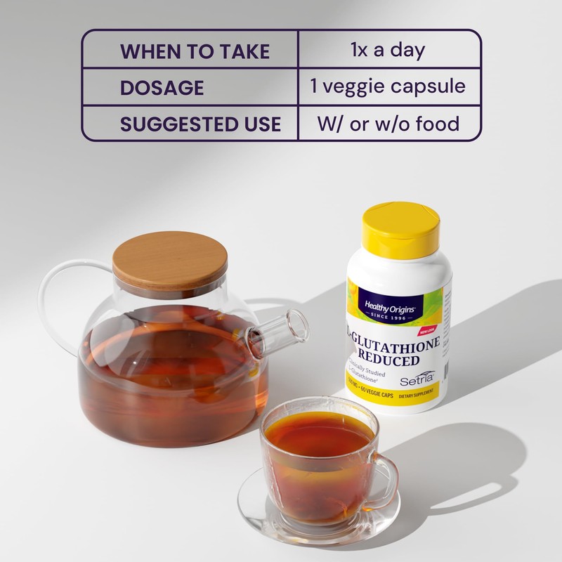 Healthy Origins L-Glutathione 500 mg (Setria, Non-GMO, Gluten Free, Antioxidant,