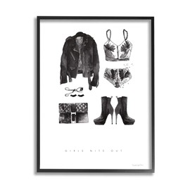 Stupell Industries Girls Nite Out Slang Quote Female Fashion Mood, Design by Mercedes Lopez Charro Black Framed Wall Art, 11 x 14