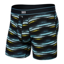 SAXX Underwear Co. Men's Daytripper Boxer Brief Fly 2Pk, Broadcast Stripe/Black, X-Large