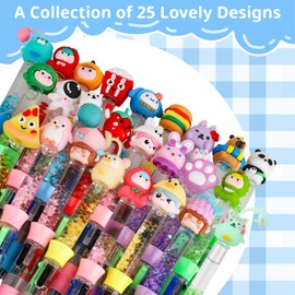Zhirlyn 25PCS 4-in-1 Multicolor Pens for Kids - 25 Cute Kawaii Ballpoint Pens for Birthday, Fun School Supplies, Party Favors & Gifts (25)