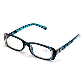 Women Rectangular Rhinestones Reading Glasses - Fashion Leopard Clear Lens Readers Demi Tortoise (Blue, 1.50)