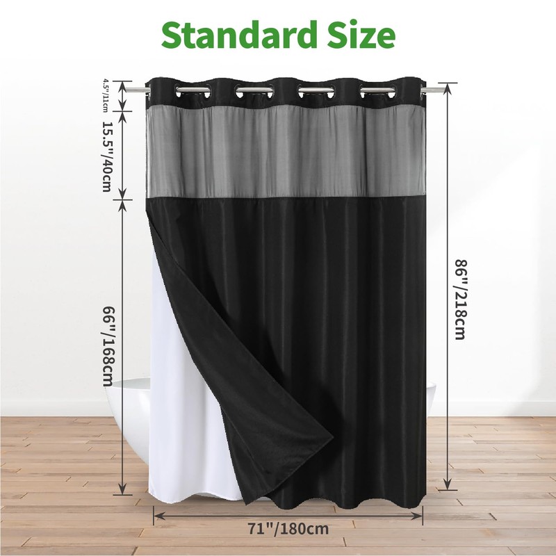eachope Extra Long No Hooks Needed Linen Textured Shower Curtain