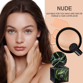 Mushroom Head Air Cushion CC Cream - BB Cream Foundation Makeup Moisturizing Concealer Long-Lasting, Cushion Foundation Full Coverage Self Adjusting for Mature Skin & All Skin Types (Nude)