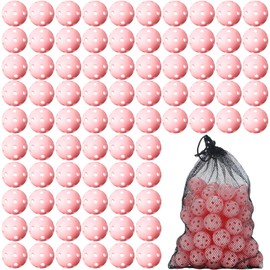 MiniInflat 80 Pack Practice Golf Balls Limited Flight 42 mm Golf Training Airflow Hollow Plastic Ball for Women Men Indoor Outdoor Driving Range Swing Practice Home(Pink)