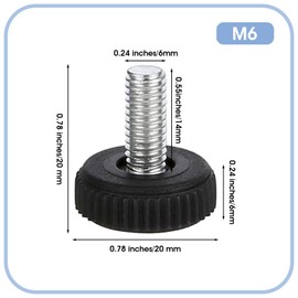 Pack of 12 Adjustable Furniture Feet, Height-Adjustable Feet, Table Leg Extension, Adjustable Feet, M6 x 20 mm, Black, Levelling Feet for Furniture Feet Chair Table