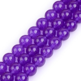 GEM-Inside Natural 8mm Dark Purple Jade Round Gemstone Semi Precious Loose Beads for Jewellery Making 15''