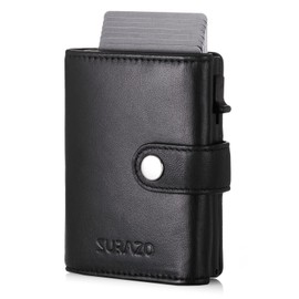 SURAZO® Genuine Leather Credit Card Case with Coin Compartment, Slim Wallet with Card Slots, Pop-Up Card Case, RFID NFC Protection, Mini Leather Card Case, Wallet, Small Card Holder for Men and Women