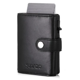 SURAZO® Genuine Leather Credit Card Case with Coin Compartment, Slim Wallet with Card Slots, Pop-Up Card Case, RFID NFC Protection, Mini Leather Card Case, Wallet, Small Card Holder for Men and Women