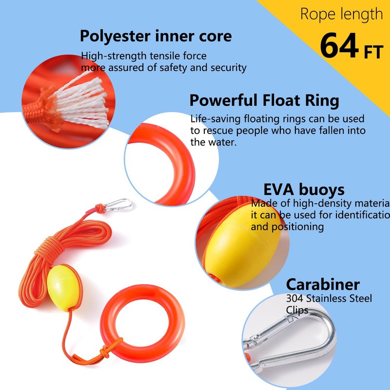 64ft Heavy Duty Floating Boat Rope with Buoy Float -