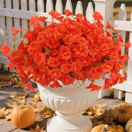 Geegoods Artificial Fall Flowers for Outdoors, 16 Bundles Morning Glory Faux Flowers with Eucalyptus, UV Resistant Fake Flowers Plants for Fall Porch Patio Yard Front Door Planter Boxes