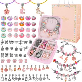 Bracelet Making Kits for Girls - 85PCS Jewellery Making Kit with Box and Bag, DIY Charm Beads for Bracelet Necklace Making Set Arts and Crafts for Kids, Birthday Gifts for Girls Age 5 6 7 8 9 10 12