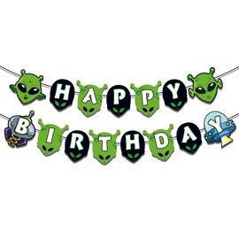 Alien Birthday Party Banners Green Alien Happy Birthday Banner Alien Theme Birthday Party Decoration Alien Party Banners Alien Cutouts Banners Alien Banner Space UFO Cutout Banners UFO Alien Party