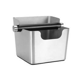 DIBTSA Knock Box Espresso, Stainless Steel Knock Box for Coffee Grounds, with Removable Rubber Bar and Anti-slip Pad, Large, Silver