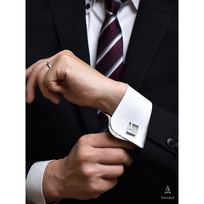 Tabarat Tps-040R Men's Crystal Glass Cufflinks Made in Japan Brass,