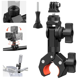 Bike Motorcycle Handlebar Camera Clamp Mount for Gopro Insta360 AKASO Mevo Start DJI Action Cameras, Super Clamp Bracket with 1/4" Thread Interface Magic Arm for Monitor/DSLR/LED Lights/Pole/Tube