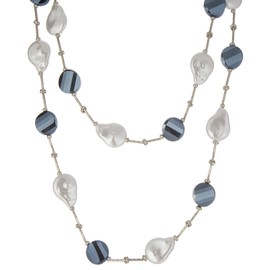 Errally Beaded Long Necklace and Earring Sets for Women Long Chunky Bead Necklace with Baroque Pearl and Crystal Costume Jewelry Set for Her(14-Navy Blue)