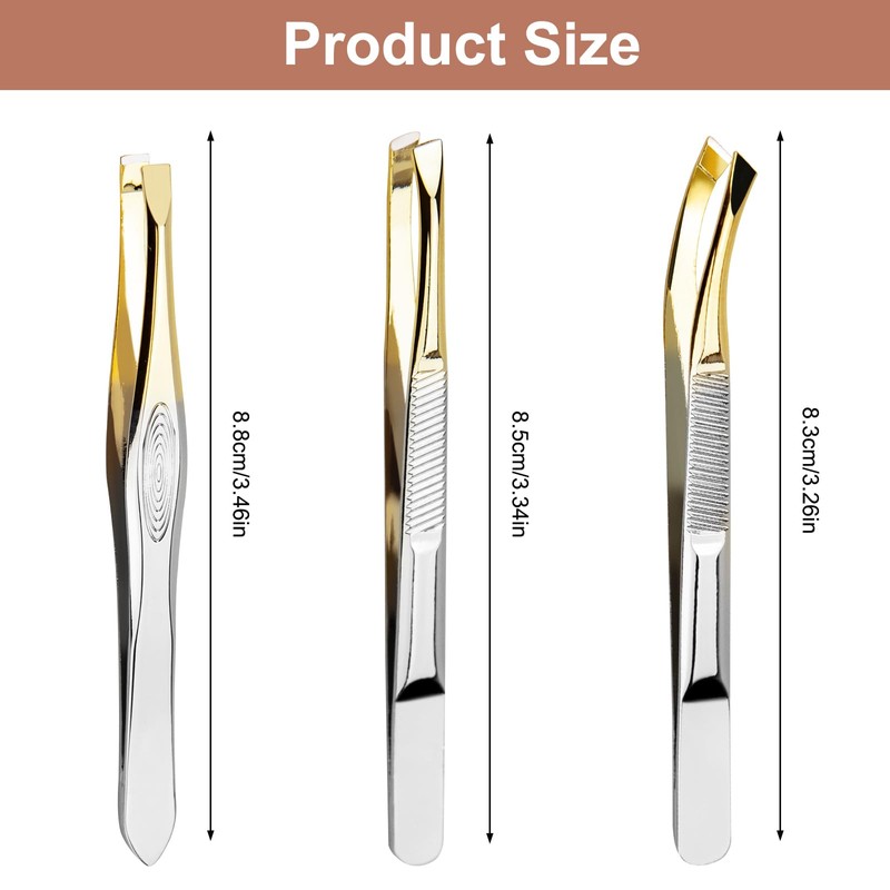 3Pcs Eyebrow Tweezers Set, Professional Stainless Steel Slant Tweezer