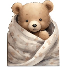 Kuschelbär Motiv Holzkarte - Bärchen Decke Geburtstagskarte | Niedliche Baby Deko, Bärchen Geschenk, Süßes Geschenk Baby, Lustige Geschenkidee mit Bärchen Motiv, Süßes Geschenk für Neugeborene