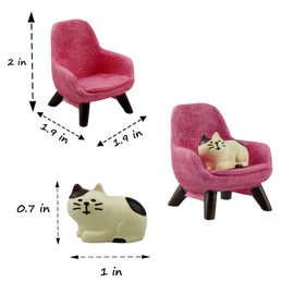 Refintural Miniature Cat Figurines with Small Sofa - Resin Mini Cat Figures, Kitten Miniature Desk Accessories - Perfect Cute Cat Gift for Cat Lovers (Pink Sofa)