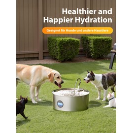 Dog Water Fountain for Large Dogs - 8L/270oz Stainless Steel Dog Fountain Water Bowl, Great for Large Dogs Cats and Multi-Pet Home, Quiet Pet Dispenser with Visual Water Level, Easy-to-Clean