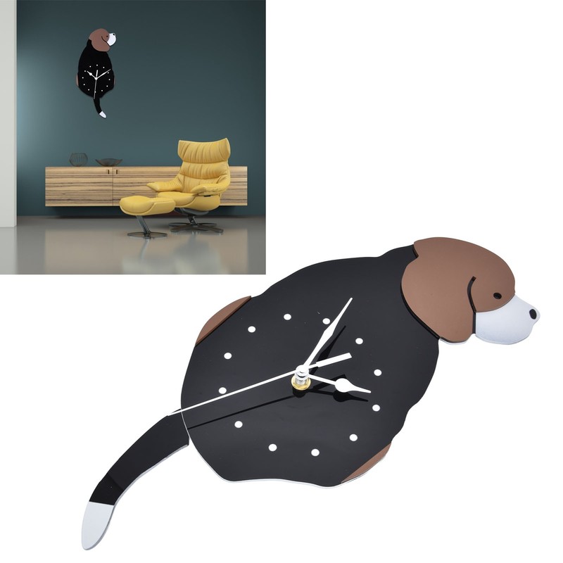 Wall Clock Self Adhesive Waterproof 3D Effect Silent Movement Dog