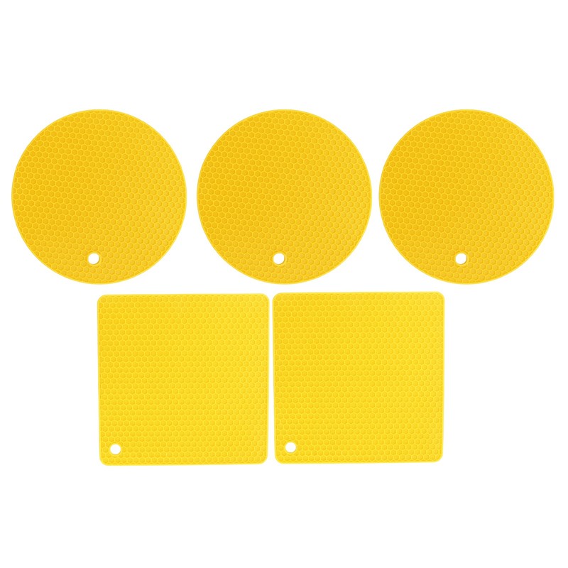 5Pcs Silicone Trivet Mat Square Round Honeycomb Hot Pad Non