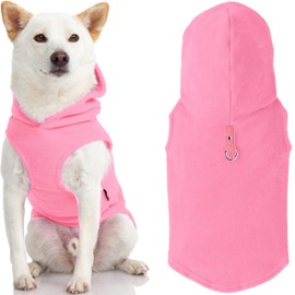 Gooby Fleece Vest Hoodie Dog Sweater - Pink, Small - Warm Pullover Dog Hoodie with O-Ring Leash - Winter Hooded Small Dog Sweater - Dog Clothes for Small Dogs Boy or Girl, and Medium Dogs