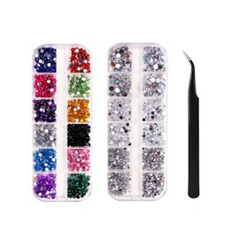 Pkouocry 2800 pieces crystal rhinestones nail design crystal rhinestones, mix 12 colours (3 mm) and transparent rhinestones (2/3/4 mm) with tweezers and storage boxes, for nails, clothing, DIY