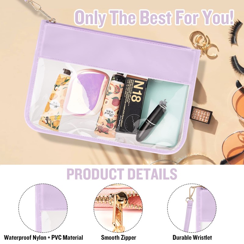 izuzta Clear PVC Flat Pouch PU Makeup Bag Clear Zipper
