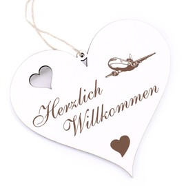 Herzlich Willkommen Sign, Plane, Decorative Heart Wooden Welcome Sign, Door Sign, Door Decoration