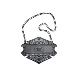 1PC Decorative Liquor Decanter Tag, 2.6 x 2 inches, Antique Silver, Rum Bottle Label with Adjustable Chain