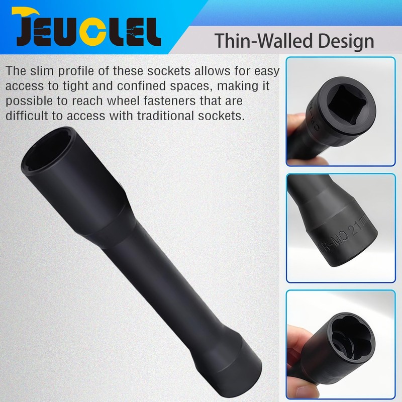 JEUCLEL 21mm Extra-long Twist Socket, 12.5 mm 1/2 inch Drive