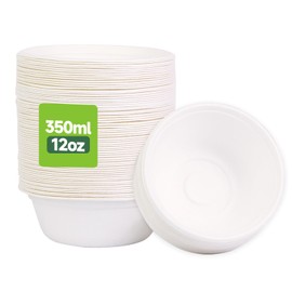 60 Sugar Cane Disposable Soup Bowls, 350 ml Compostable Disposable Bowls Biodegradable Soup Bowl Party Tableware Wedding Picnic (350 ml)